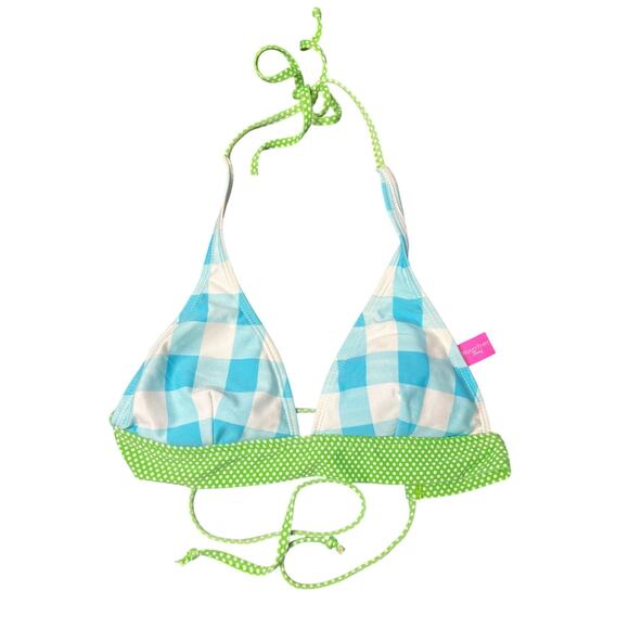 Waterfront Surf Blue Plaid and Green Bikini Top Women Size S - Picture 1 of 5